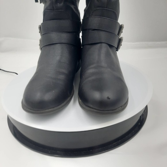 Just Fab Ardera Black Faux Leather, Buckle Straps Inside zip knee high boots 7 - Picture 7 of 9